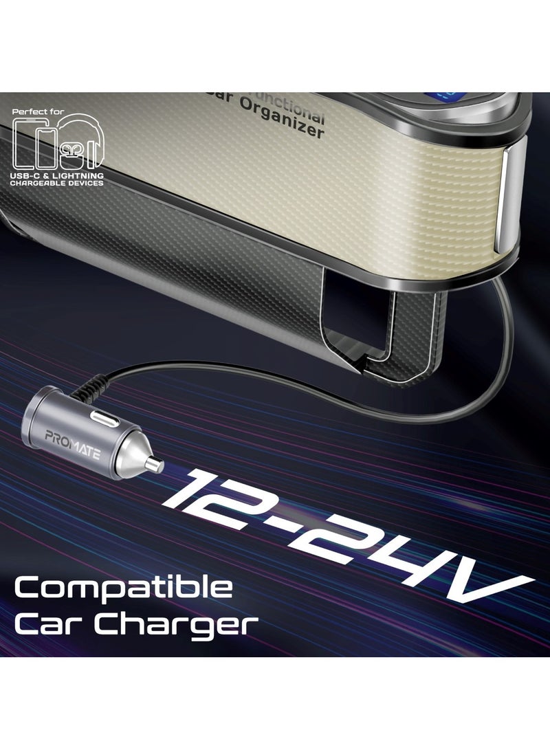 بروميت منظم سيارات متعدد الوظائف 6 في 1 من بروميت، محطة شحن 65 واط مع كابل قابل للسحب Lightning بقوة 20 واط، كابل USB-C قابل للسحب بقوة 30 واط، منافذ USB-C / A، شاشة عرض جهد LED، كرمات-RPD بيج - Image 5