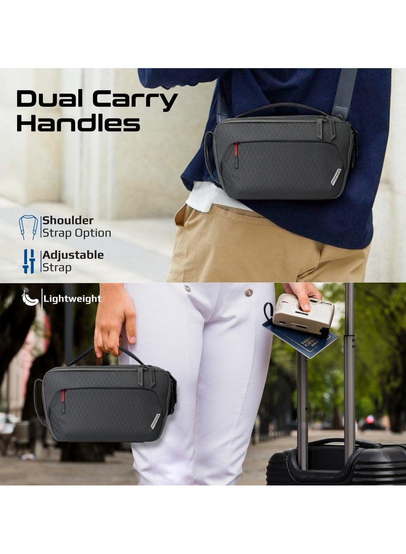 بروميت Promate’s Compact Multi-Pocket Accessory Pouch with Smartphone Compatibility, Convenient Key Loop, Dual Carry Handles, Leather Card Slot, and Water-Resistant Nylon Material – UrbanPouch Black Black  - Image 3