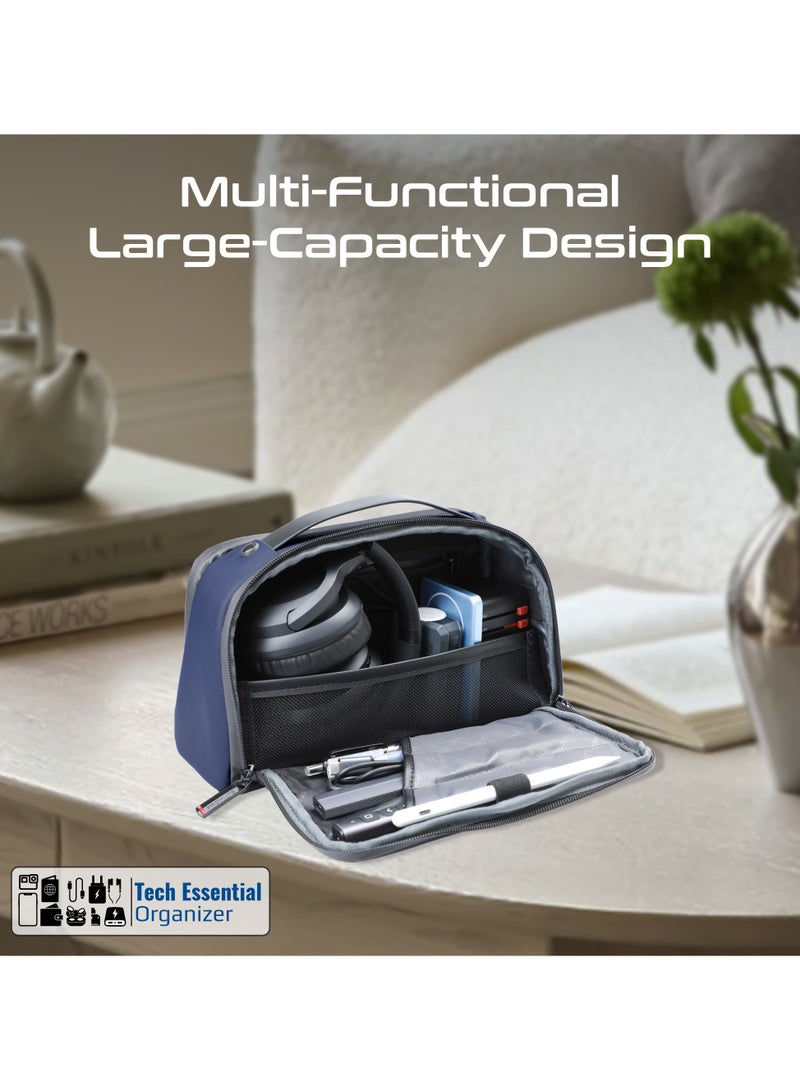 Promate Large-Capacity Organizer Pouch with Multiple Compartments and Pockets, Convenient Carry Handle, Lightweight Waterproof Material, HydroShield Zipper, Compact Design for Travel – Velura Blue - Image 2