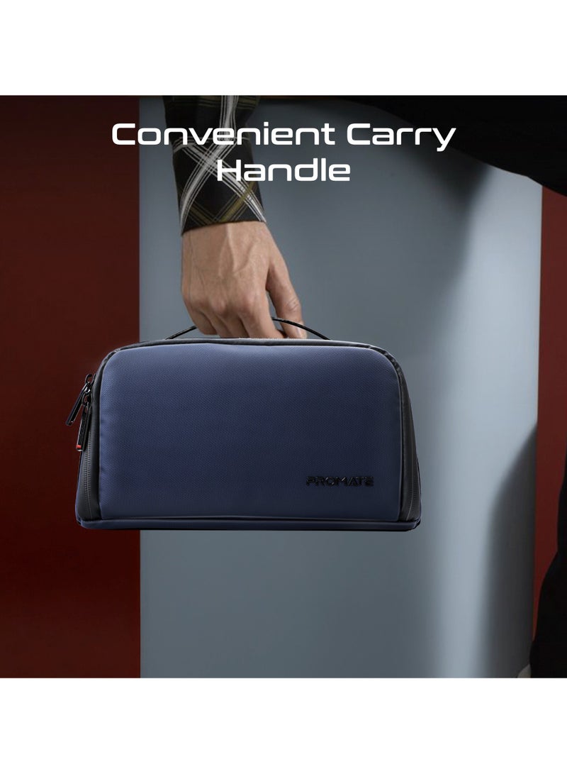 Promate Large-Capacity Organizer Pouch with Multiple Compartments and Pockets, Convenient Carry Handle, Lightweight Waterproof Material, HydroShield Zipper, Compact Design for Travel – Velura Blue - Image 5