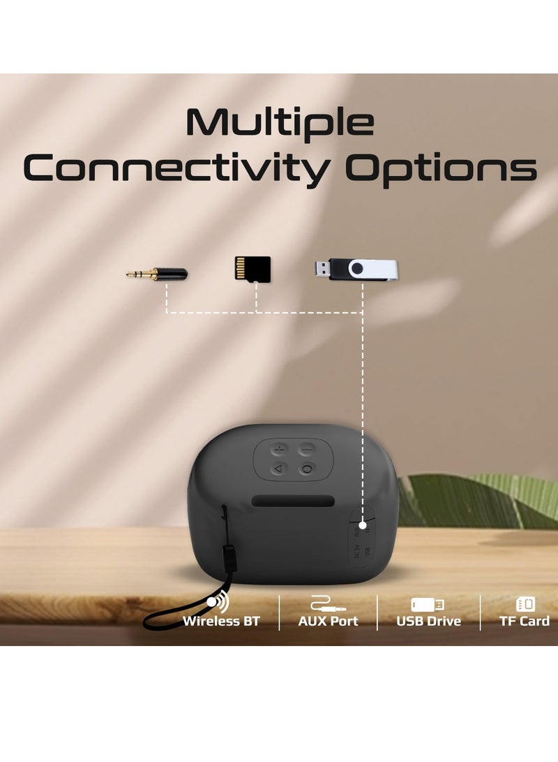 PROMATE Promate Bluetooth Speaker, 5W True Wireless IPX4 Water Resistant Portable Speaker with HD Sound, Long 24H Playtime, USB Flash Port, AUX Port and TF Card Slot for iPhone 15, iPad, iPod,Galaxy S23, Mood MOOD.BLACK Black - Image 4