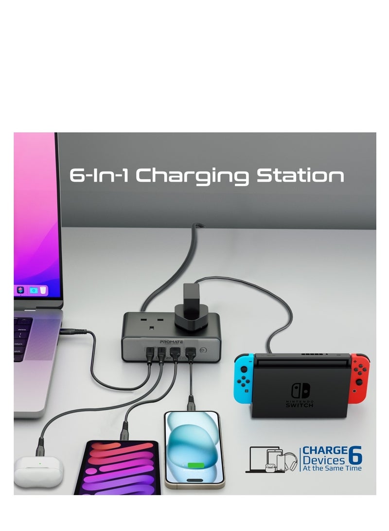 بروميت Charging Station, 6-in-1 Multi-Port 65W GaNFast  Power Extension with Dual 3250W AC Sockets, Dual 65W USB-C Power Delivery Ports, 60W Black Black  - Image 2