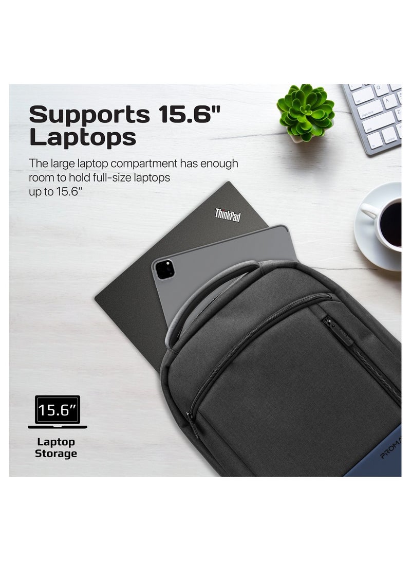 بروميت Sleekcomfort Lightweight 15.6 Inch Laptop Backpack With Secure Zippers, Water-Resistance, Multiple Compartments And Tablet Pocket For Macbook Air, Ipad Air, Dell Xps 15, Satchel-Bp Blue - Image 3