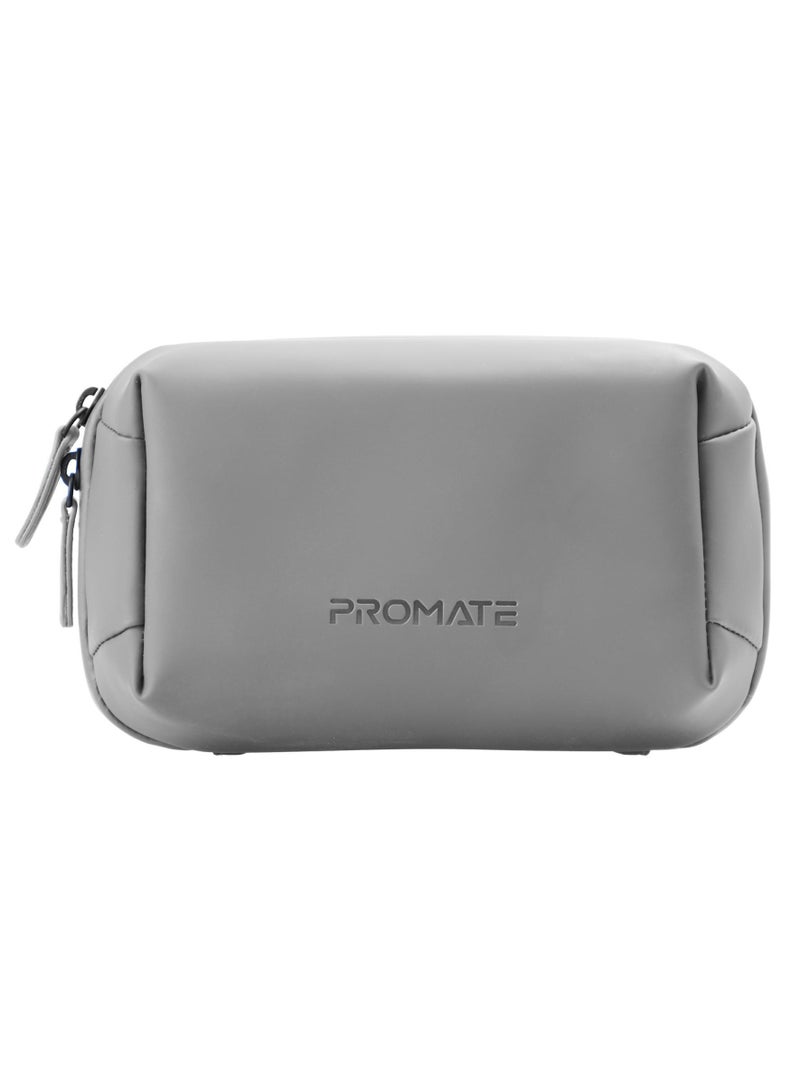 PROMATE Promate Mini Tech Organizer Pouch with Multiple Compartments, Durable Waterproof PU Material, Lightweight Compact Design, Modern Stylish Aesthetic for Efficient Storage of Accessories and Essentials – Velvena Grey grey  - Image 1