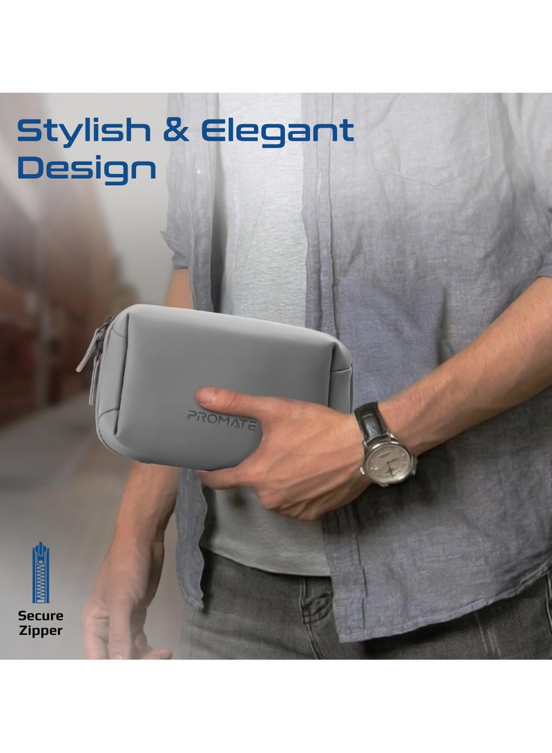 PROMATE Promate Mini Tech Organizer Pouch with Multiple Compartments, Durable Waterproof PU Material, Lightweight Compact Design, Modern Stylish Aesthetic for Efficient Storage of Accessories and Essentials – Velvena Grey grey  - Image 5