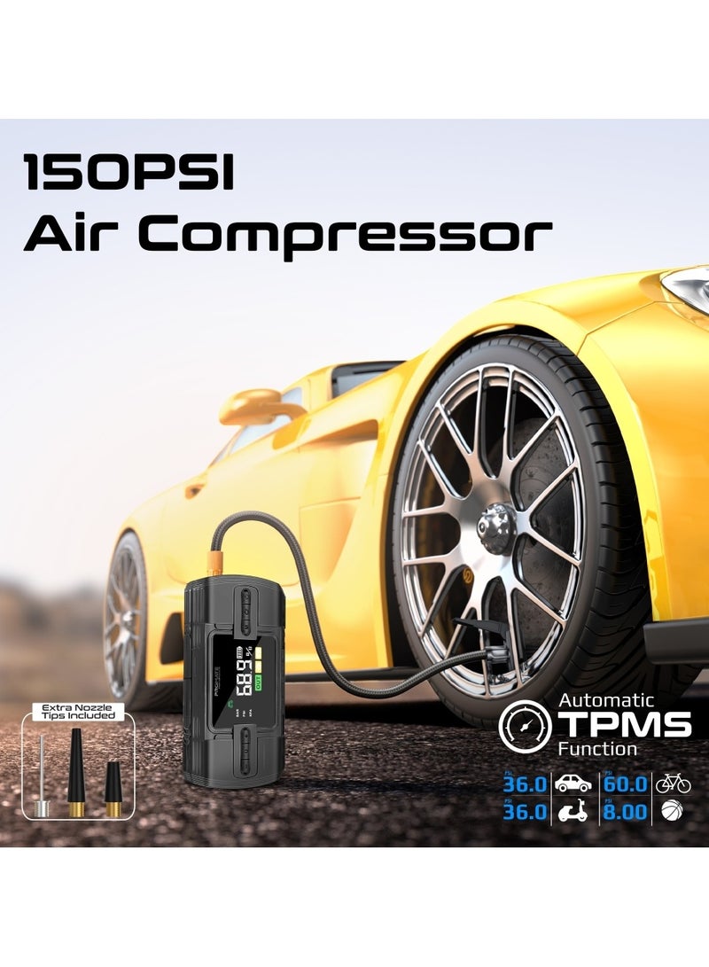 Promate Air Pump and Car Jump Starter with Multi-purpose 12000mAh Power Bank, Protection Against Reverse Polarity, Ultra-Safe 2000A Peak, USB-A and QC 3.0 Ports LED Light, 150PSI, and SOS Function for Emergencies, Home, Trips, PatrolPack-3 Black - Image 4