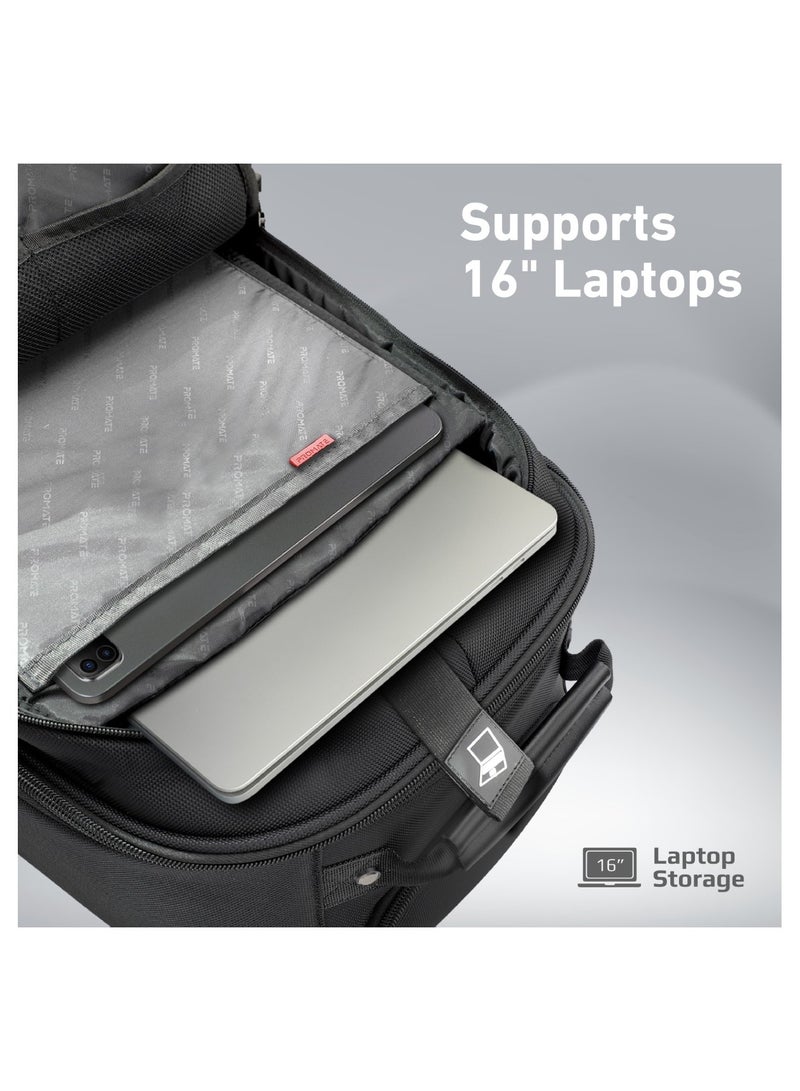 PROMATE Trolley Bag, Premium 2-in-1 Trolley Bag and Backpack with Secure Zippers, Side Pockets, Adjustable Straps, Water Resistance and In-Line Wheels for 16” Laptops, Black - Image 3