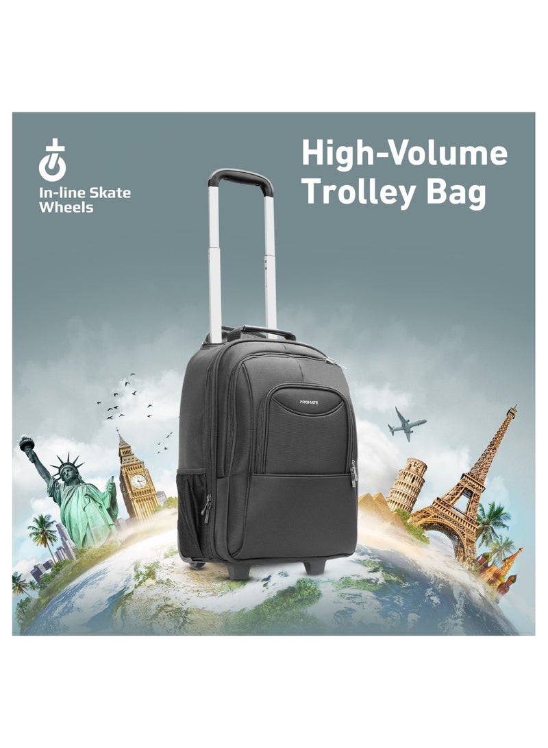 PROMATE Trolley Bag, Premium 2-in-1 Trolley Bag and Backpack with Secure Zippers, Side Pockets, Adjustable Straps, Water Resistance and In-Line Wheels for 16” Laptops, Black - Image 2