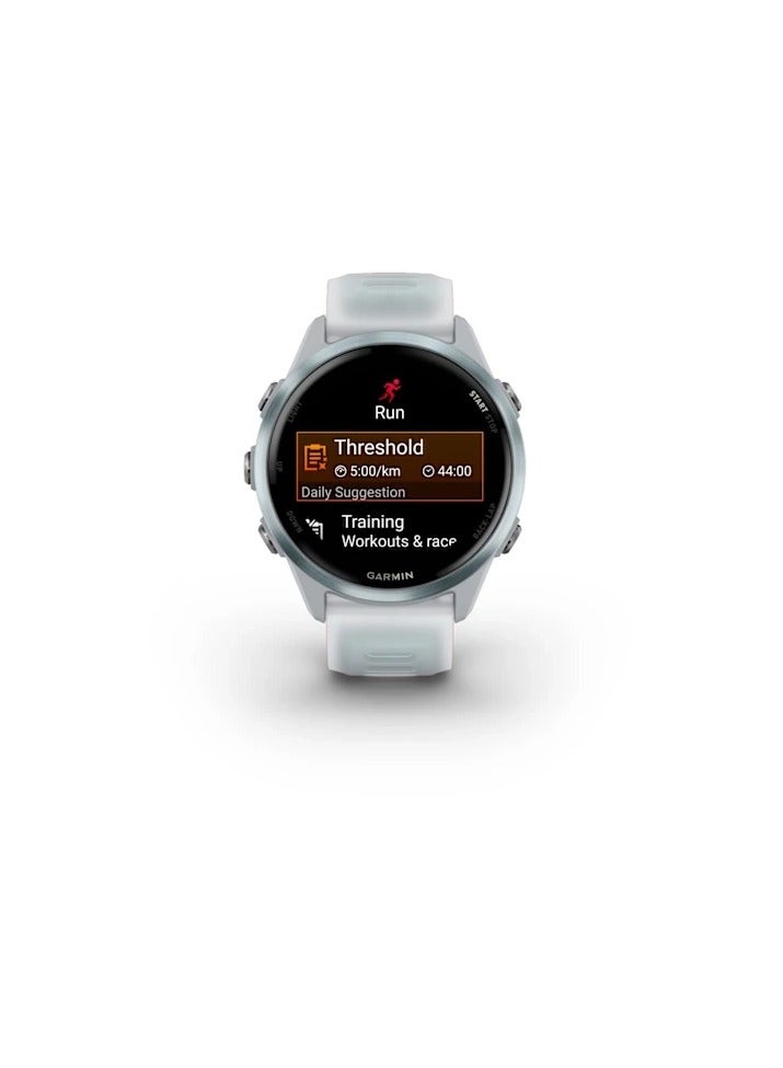 GARMIN Forerunner 570 - 42MM - Cloud Blue Aluminium with Translucent  Whitestone / Cloud Blue Band - Up to 10 Days of  Battery life  - 1.2" Amoled Display, Corning Gorilla Glass 3, Heart Rate Monitor, All day stress monitor, Advanced GPS features, Music on your Wrist, iOS and Android compatible Cloud Blue  - Image 2