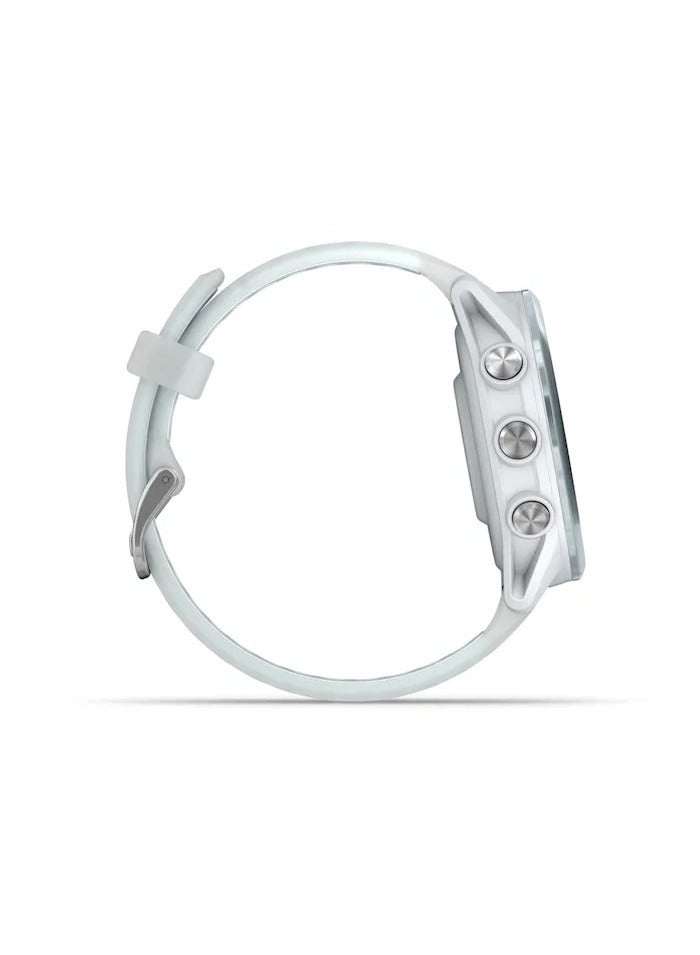 GARMIN Forerunner 570 - 42MM - Cloud Blue Aluminium with Translucent  Whitestone / Cloud Blue Band - Up to 10 Days of  Battery life  - 1.2" Amoled Display, Corning Gorilla Glass 3, Heart Rate Monitor, All day stress monitor, Advanced GPS features, Music on your Wrist, iOS and Android compatible Cloud Blue  - Image 4