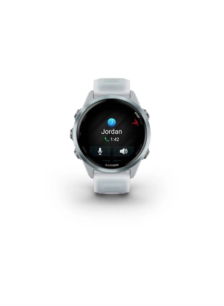GARMIN Forerunner 570 - 42MM - Cloud Blue Aluminium with Translucent  Whitestone / Cloud Blue Band - Up to 10 Days of  Battery life  - 1.2" Amoled Display, Corning Gorilla Glass 3, Heart Rate Monitor, All day stress monitor, Advanced GPS features, Music on your Wrist, iOS and Android compatible Cloud Blue  - Image 3