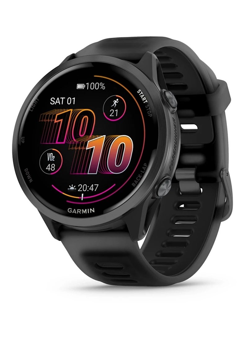 GARMIN Forerunner 570 - 47MM - Slate Gray Aluminium with Translucent Black/ Black  Band - Up to 11 Days of  Battery life  - 1.4" Amoled Display, Corning Gorilla Glass 3, Heart Rate Monitor, All day stress monitor, Advanced GPS features, Music on your Wrist, iOS and Android compatible Slate Grey  - Image 1