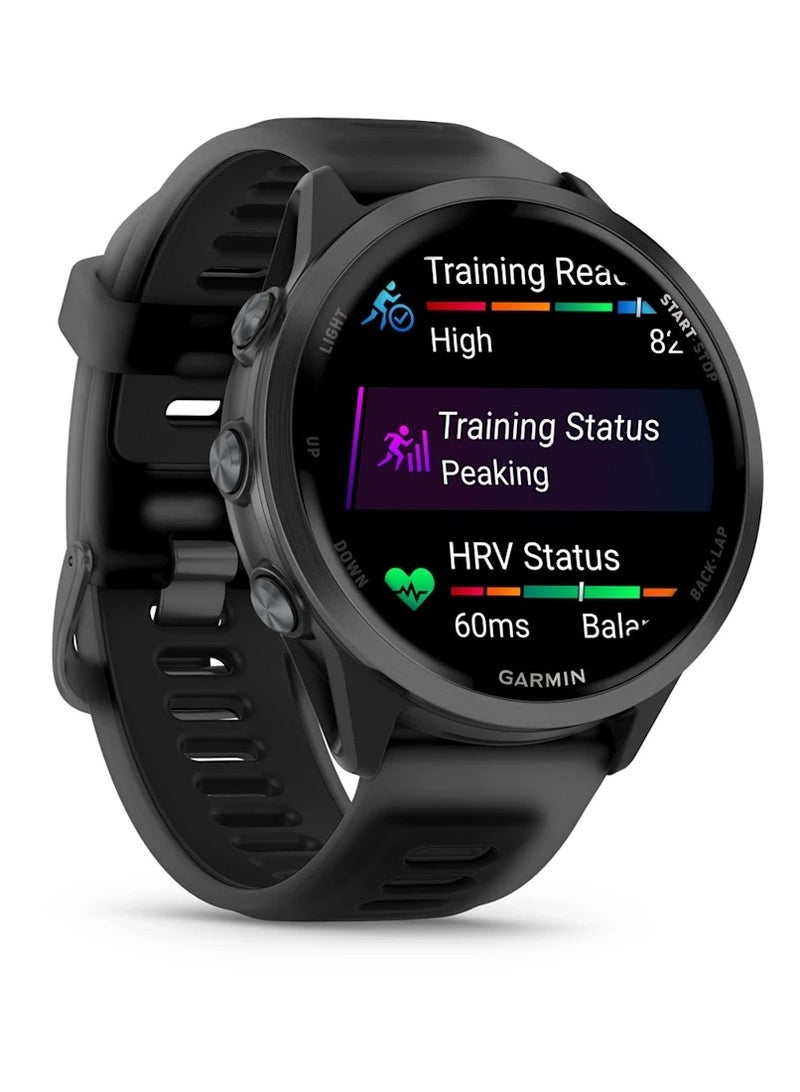 GARMIN Forerunner 570 - 47MM - Slate Gray Aluminium with Translucent Black/ Black  Band - Up to 11 Days of  Battery life  - 1.4" Amoled Display, Corning Gorilla Glass 3, Heart Rate Monitor, All day stress monitor, Advanced GPS features, Music on your Wrist, iOS and Android compatible Slate Grey  - Image 3