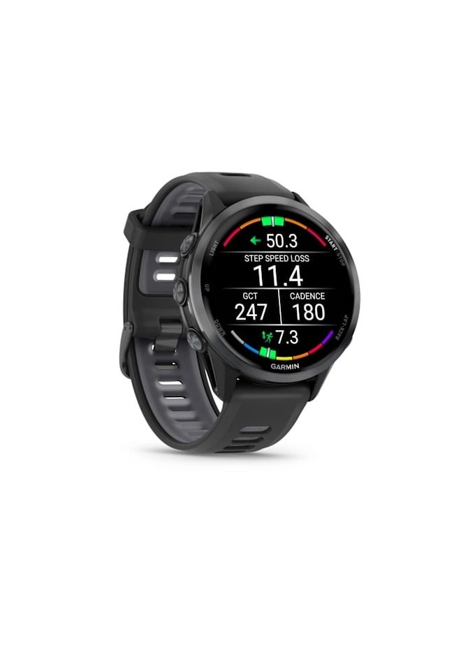 GARMIN Forerunner 970 - 47MM - Carbon Gray DLC Titanium with Black Case and Black/Translucent Whitestone Band - Up to 15 Days of  Battery life  - 1.4" Amoled Display, sapphire crystal, Heart Rate Monitor, All day stress monitor, Advanced GPS features, Super bright LED flashlight, iOS and Android compatible Carbon Grey  - Image 3