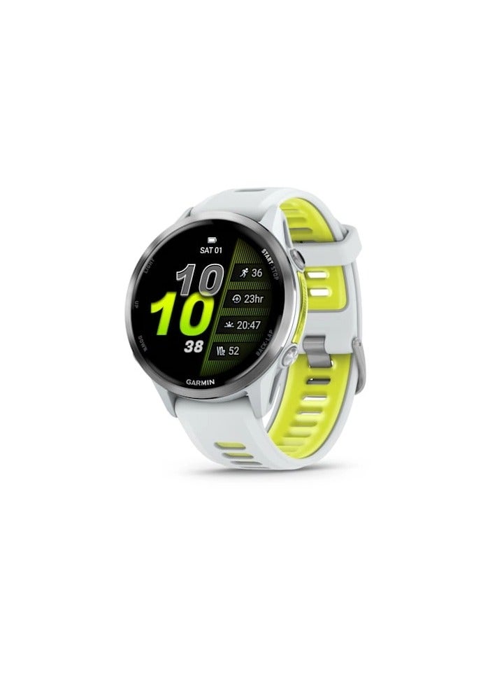 GARMIN Forerunner 970 - 47MM - Titanium with Whitestone Case and  Whitestone/Translucent Amp Yellow Band - Up to 15 Days of  Battery life  - 1.4" Amoled Display, sapphire crystal, Heart Rate Monitor, All day stress monitor, Advanced GPS features, Super bright LED flashlight, iOS and Android compatible Whitestone  - Image 1