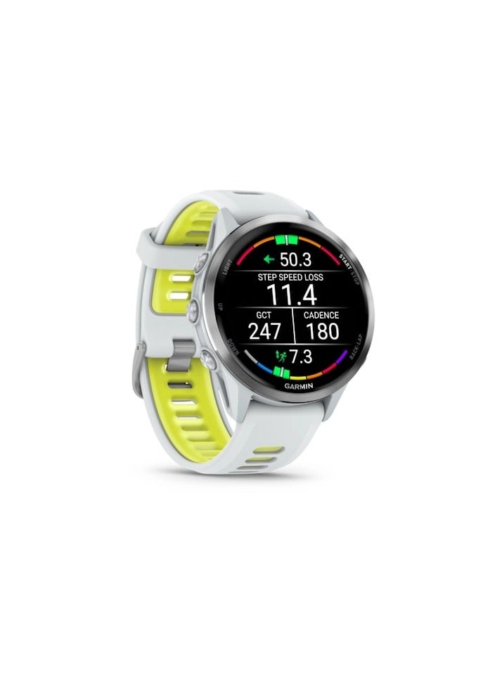GARMIN Forerunner 970 - 47MM - Titanium with Whitestone Case and  Whitestone/Translucent Amp Yellow Band - Up to 15 Days of  Battery life  - 1.4" Amoled Display, sapphire crystal, Heart Rate Monitor, All day stress monitor, Advanced GPS features, Super bright LED flashlight, iOS and Android compatible Whitestone  - Image 3