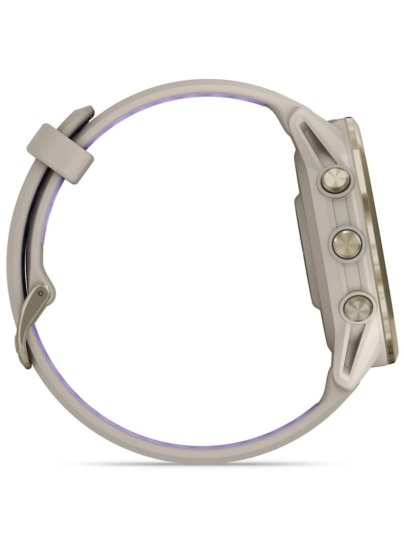 GARMIN Forerunner 970 - 47MM - Soft Gold Titanium with French Gray Case and French  Gray/ Translucent Indigo Band - Up to 15 Days of  Battery life  - 1.4" Amoled Display, sapphire crystal, Heart Rate Monitor, All day stress monitor, Advanced GPS features, Super bright LED flashlight, iOS and Android compatible Soft Gold  - Image 4