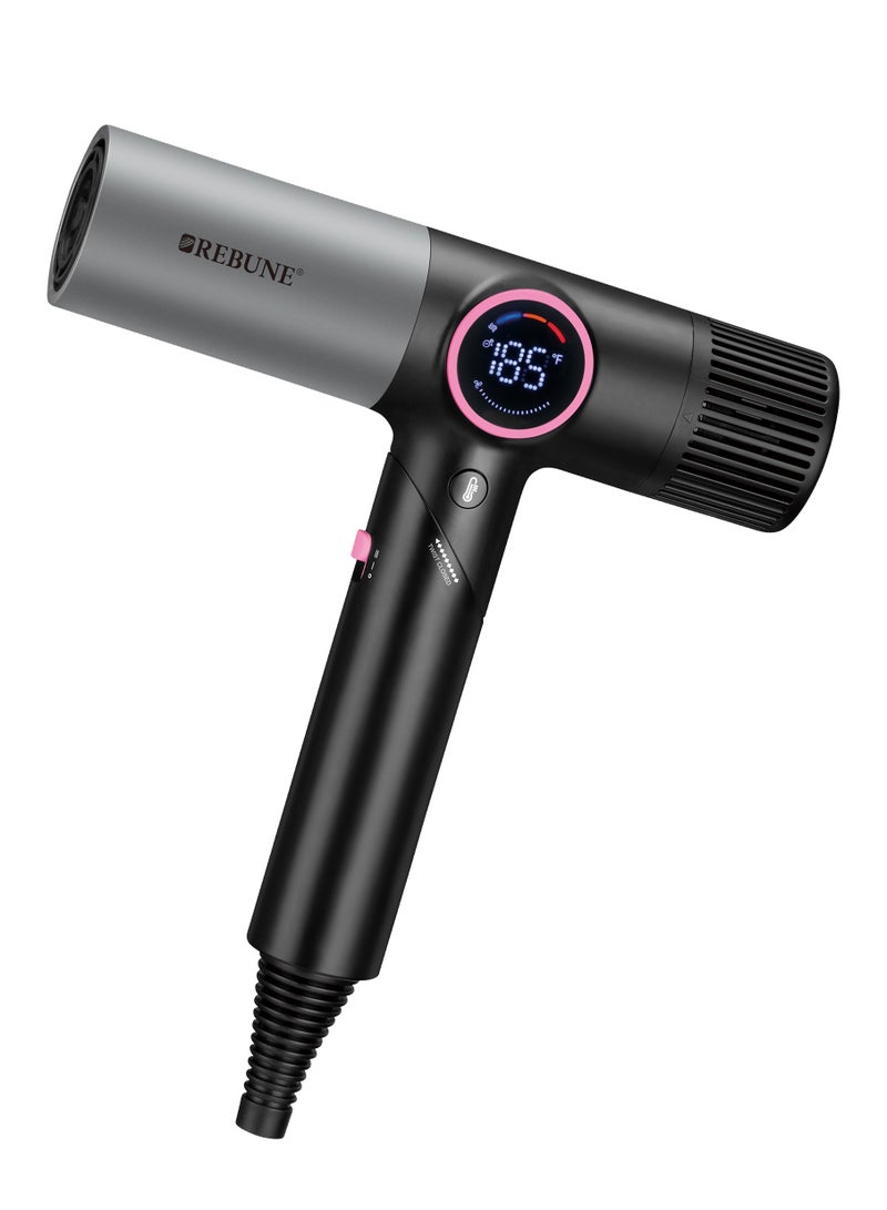 ريبون Ionic Hair Dryer with BLDC Motor Foldable Design 1800W Digital Screen Black and Grey - Image 1