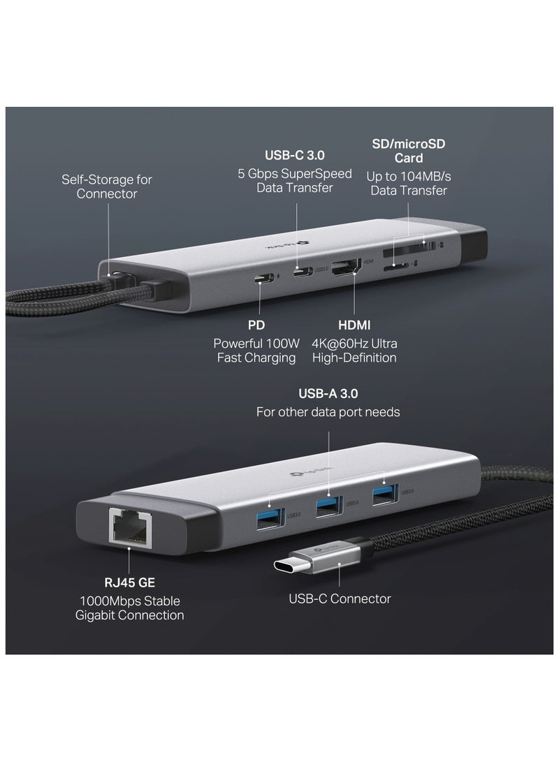 TP-LINK UH9120C USB Type-C 9 in 1 Port Hub|4K HDMI| Gigabit RJ45|SD & microSD| PD 100W|USB 3.0|Plug & Play| Supports Mac, Windows, Linux, iPadOS, iOS, Android, Chrome Grey - Image 3
