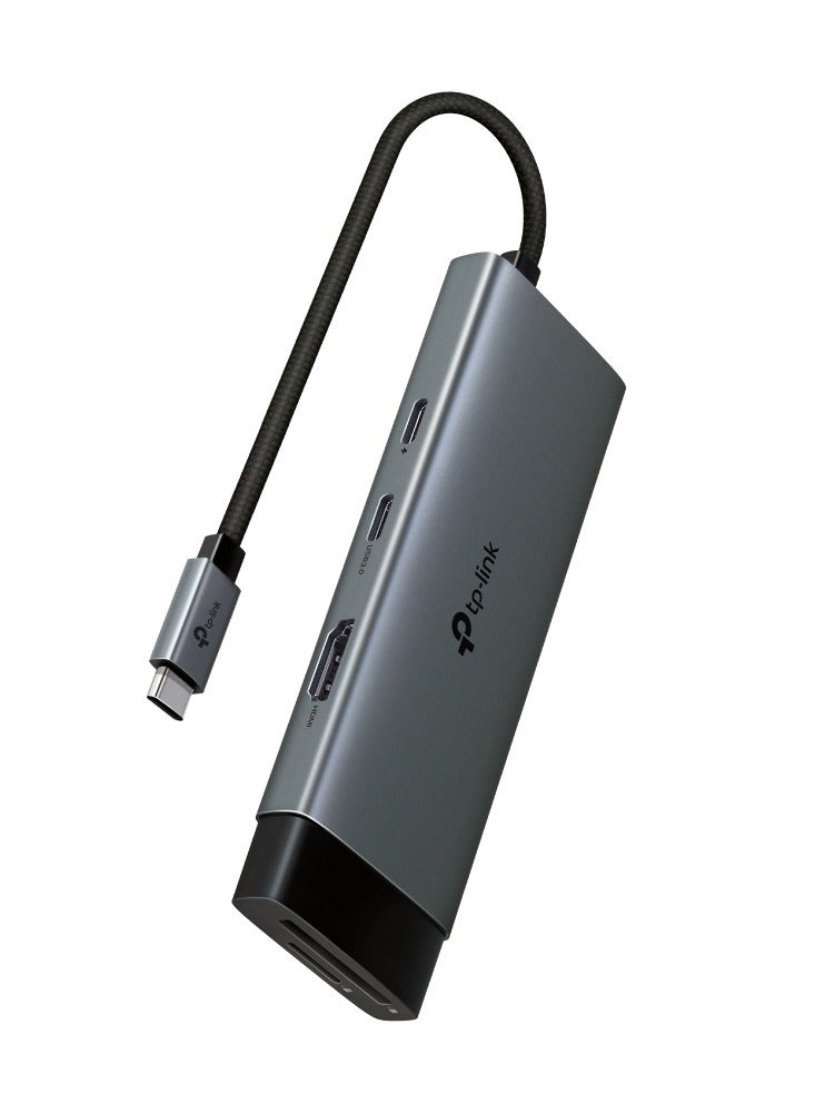 TP-LINK USB Type-C 7 in 1 Hub|4K Ultra HD Media Display|SD & microSD UHS-I | Powerful 100W Fast Charging|5 Gbps SuperSpeed Data Transfer | Plug & Play| Windows 11/10/8.1/8/7, Linux OS, iPadOS, iOS, Android Grey - Image 1