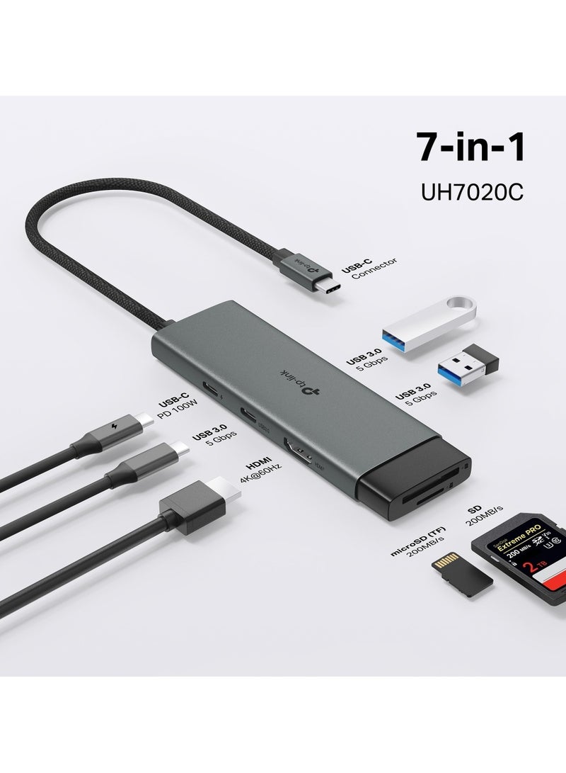 TP-LINK USB Type-C 7 in 1 Hub|4K Ultra HD Media Display|SD & microSD UHS-I | Powerful 100W Fast Charging|5 Gbps SuperSpeed Data Transfer | Plug & Play| Windows 11/10/8.1/8/7, Linux OS, iPadOS, iOS, Android Grey - Image 4