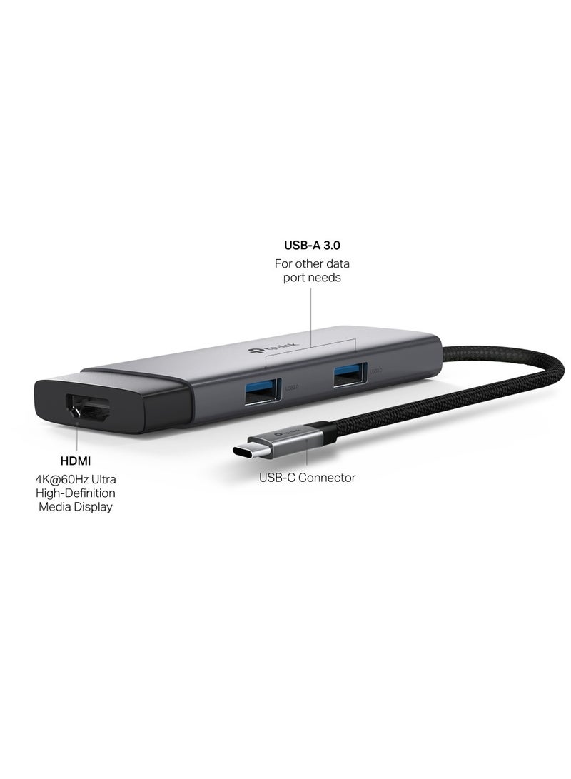 TP-LINK UH5020C USB Type-C 5 in 1 Hub|4K HDMI|PD 100W|USB 3.0|Plug & Play with Mac OS, Windows 11/10/8.1/8/7, Linux OS, iPadOS, iOS, Android, Chrome OS, and Nintendo OS Grey - Image 3