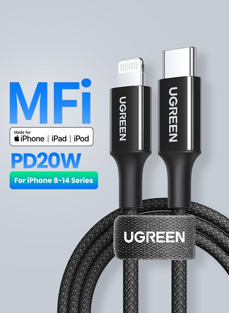 Lightning Cable 20W 1M iPhone Charger Cable Nylon Braided For iPhone 14, 1,3 1,2 11 Type C to Lightning Cable Compatible With AirPods Pro 1 Airpods 2 USB C to Lightning Cable For iPad Air Pro Mini Black