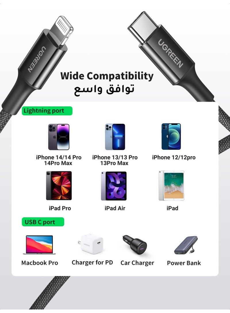 Lightning Cable 20W 1M iPhone Charger Cable Nylon Braided For iPhone 14, 1,3 1,2 11 Type C to Lightning Cable Compatible With AirPods Pro 1 Airpods 2 USB C to Lightning Cable For iPad Air Pro Mini Black