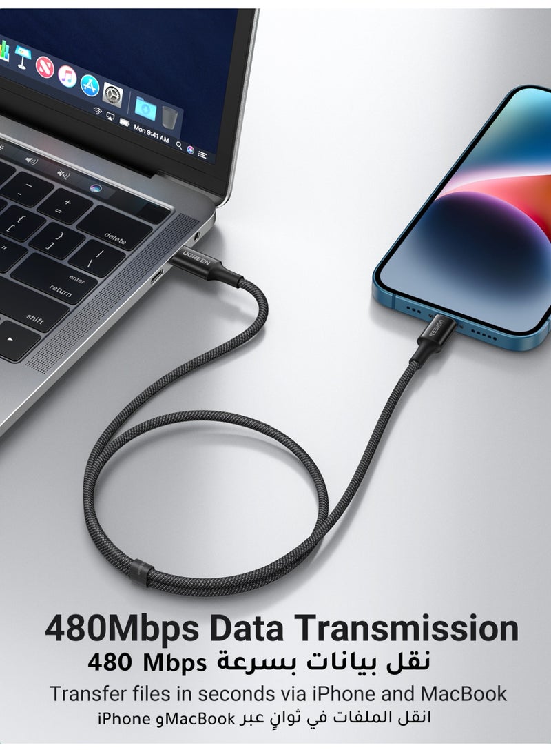 Lightning Cable 20W 1M iPhone Charger Cable Nylon Braided For iPhone 14, 1,3 1,2 11 Type C to Lightning Cable Compatible With AirPods Pro 1 Airpods 2 USB C to Lightning Cable For iPad Air Pro Mini Black
