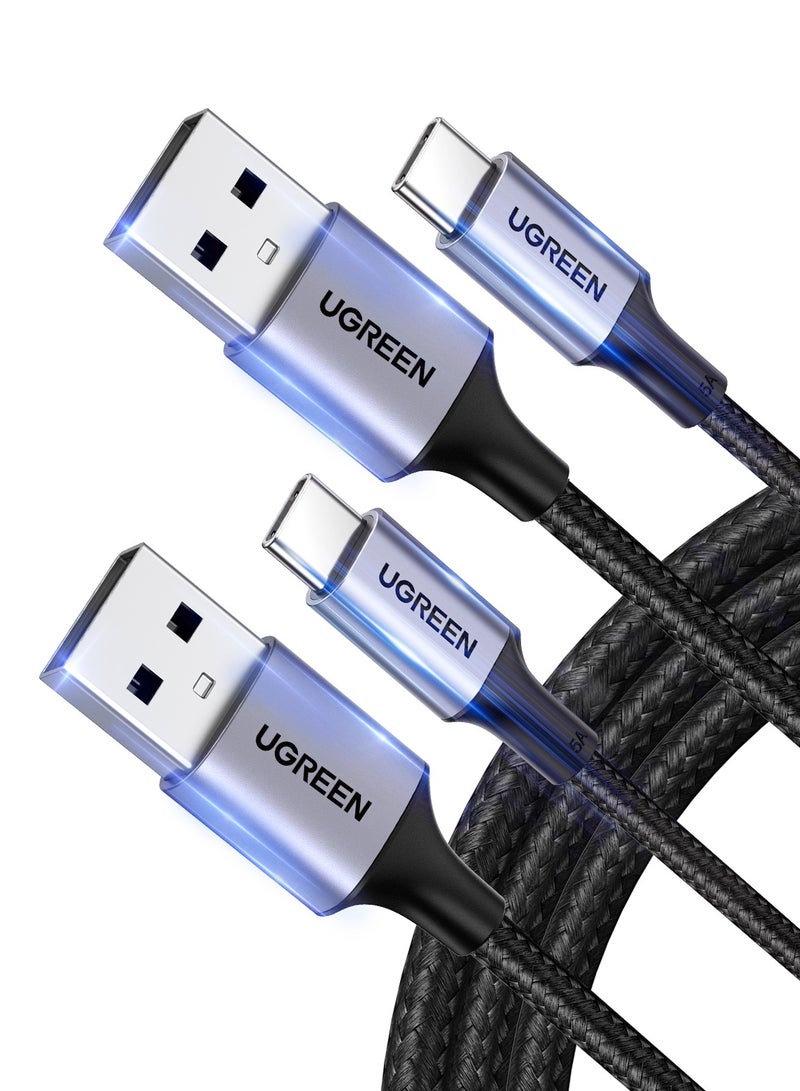 Ugreen Type C Cable 2 Pack USB A to USB C Cable 18W 2M Fast Charging  Premium Nylon Braided Durable High Quality Compatible For iPhone Series Samsung A series Xiaomi Oppo Vivo Earbuds Box Power Bank Black  - Image 1