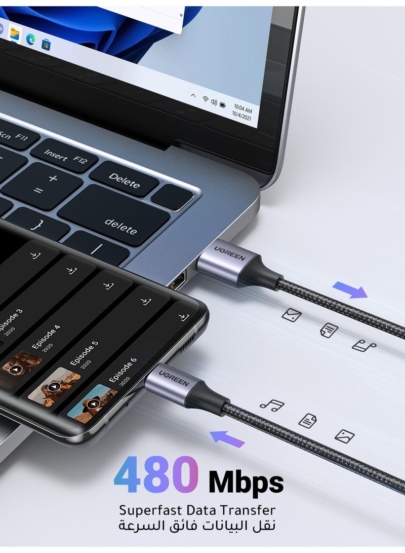 Ugreen Type C Cable 2 Pack USB A to USB C Cable 18W 2M Fast Charging  Premium Nylon Braided Durable High Quality Compatible For iPhone Series Samsung A series Xiaomi Oppo Vivo Earbuds Box Power Bank Black  - Image 5