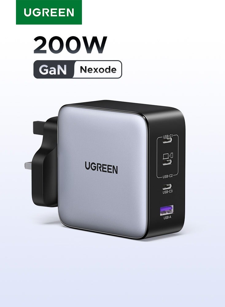 Ugreen Nexode GaN Total 200W Type C Charger Adapter 3C1A Multi Ports 140W Single Port Output Wall Plug Laptop Wall Charger for Two MacBook Pro Simultaneously PD3.1 Supported Built Smart Chip Safe Charging Grey  - Image 1