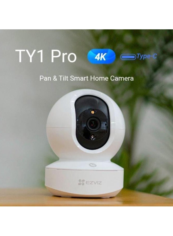 TY1 Pro 4K UHD Smart Wi-Fi Pan & Tilt Indoor Security Camera – AI Human Detection, Color Night Vision, 360° Auto Tracking, 2-Way Audio, Dual-Band Wi-Fi 6, H.265 Video Compression, Type-C Power, Supports 512GB microSD & Cloud Storage, Privacy Mode, Motion Alerts – Home Surveillance Camera