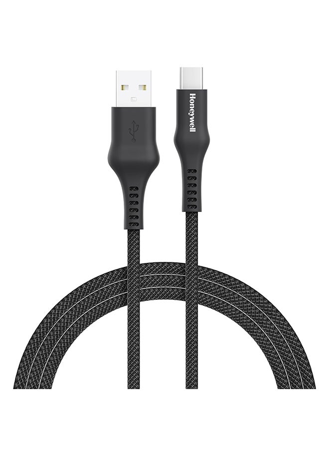 Honeywell USB A to Type C Cable, 4 Feet (1.2M), PD 60W, QC 3.0, Fast Charge And Sync Cable, Nylon Braided Cable for Apple Devices, Smartphones, Laptops, Power Banks, Tablets, Headphones, Speakers - Black - Image 1