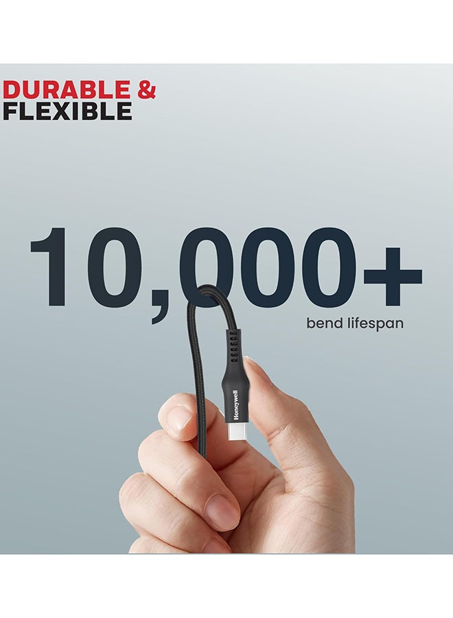 Honeywell USB A to Type C Cable, 4 Feet (1.2M), PD 60W, QC 3.0, Fast Charge And Sync Cable, Nylon Braided Cable for Apple Devices, Smartphones, Laptops, Power Banks, Tablets, Headphones, Speakers - Black - Image 4
