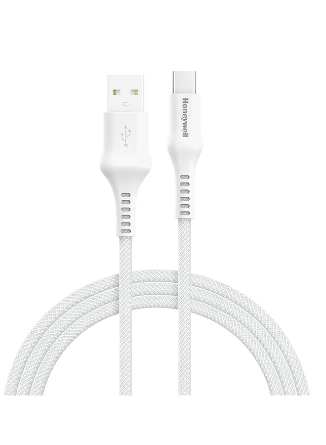 Honeywell USB A to Type C Cable, 4 Feet (1.2M), PD 60W, QC 3.0, Fast Charge And Sync Cable, Nylon Braided Cable for Apple Devices, Smartphones, Laptops, Power Banks, Tablets, Headphones, Speakers - White - Image 1