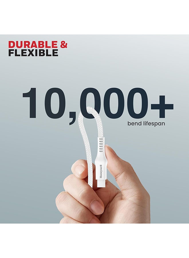 Honeywell USB A to Type C Cable, 4 Feet (1.2M), PD 60W, QC 3.0, Fast Charge And Sync Cable, Nylon Braided Cable for Apple Devices, Smartphones, Laptops, Power Banks, Tablets, Headphones, Speakers - White - Image 4