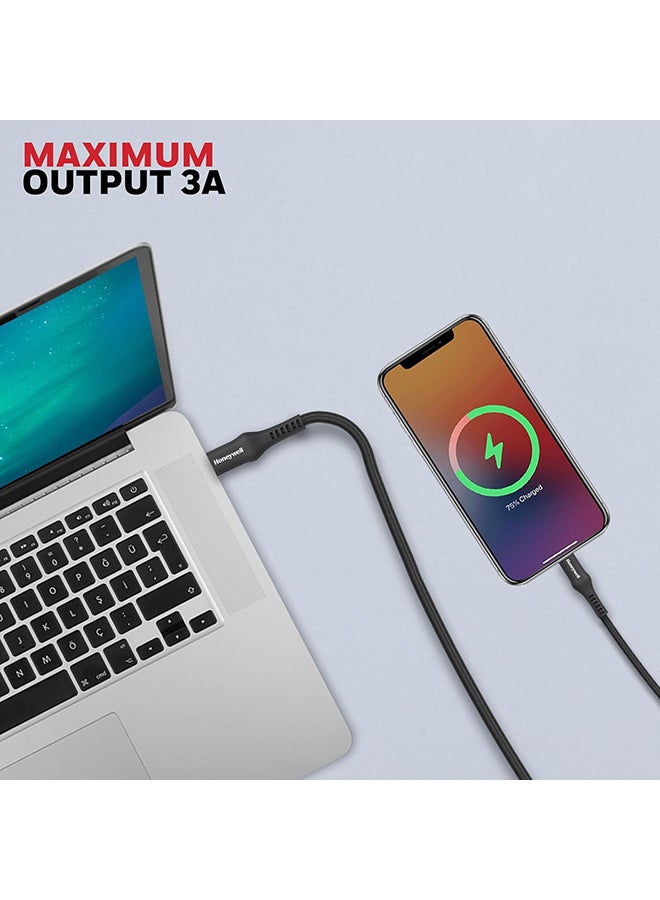 Honeywell USB Type C to Type C Cable, 4 Feet (1.2M), PD 60W, QC 3.0, Fast Charging, Nylon Braided Cable for Apple Devices, Smartphones, Laptops, Power Banks, Tablets, Headphones, Speakers - Black - Image 5