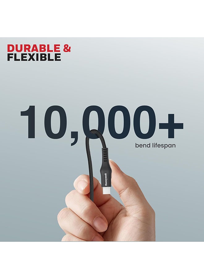 Honeywell USB Type C to Type C Cable, 4 Feet (1.2M), PD 60W, QC 3.0, Fast Charging, Nylon Braided Cable for Apple Devices, Smartphones, Laptops, Power Banks, Tablets, Headphones, Speakers - Black - Image 4