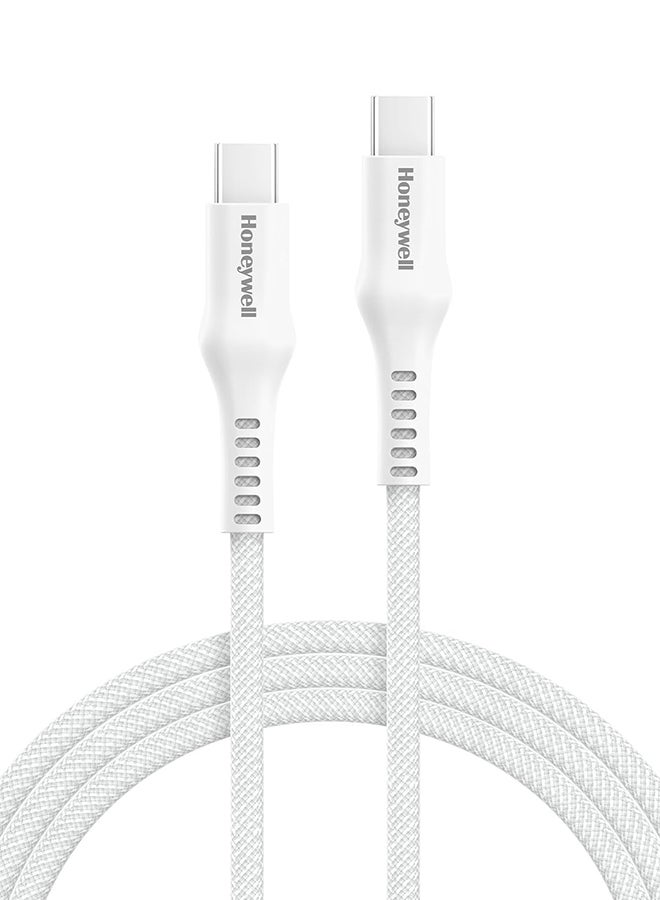 هوني ويل USB Type C to Type C Cable, 4 Feet (1.2M), PD 60W, QC 3.0, Fast Charging, Nylon Braided Cable for Apple Devices, Smartphones, Laptops, Power Banks, Tablets, Headphones, Speakers - White - Image 1