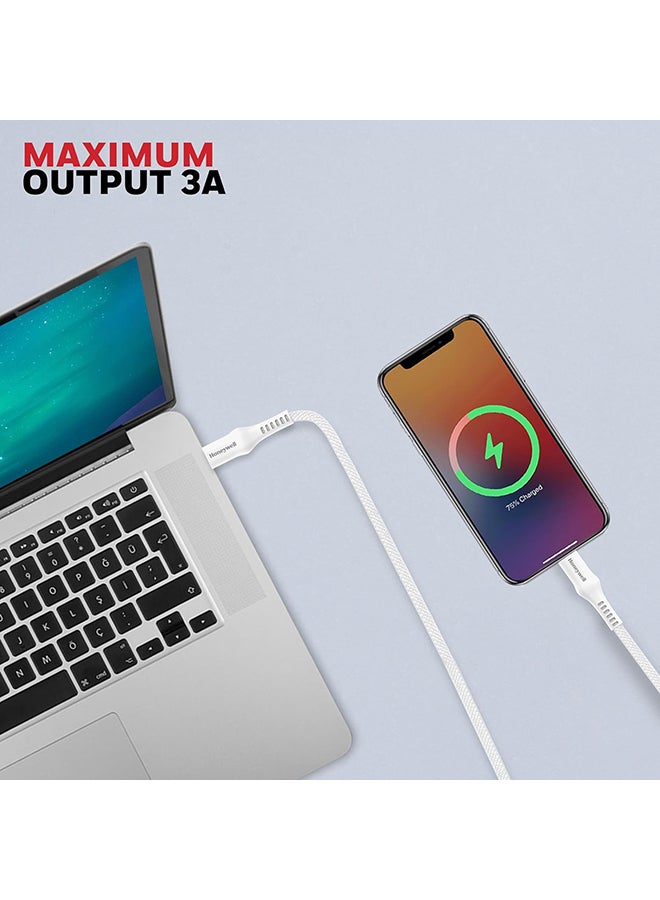 هوني ويل USB Type C to Type C Cable, 4 Feet (1.2M), PD 60W, QC 3.0, Fast Charging, Nylon Braided Cable for Apple Devices, Smartphones, Laptops, Power Banks, Tablets, Headphones, Speakers - White - Image 5