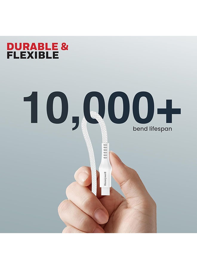 هوني ويل USB Type C to Type C Cable, 4 Feet (1.2M), PD 60W, QC 3.0, Fast Charging, Nylon Braided Cable for Apple Devices, Smartphones, Laptops, Power Banks, Tablets, Headphones, Speakers - White - Image 4