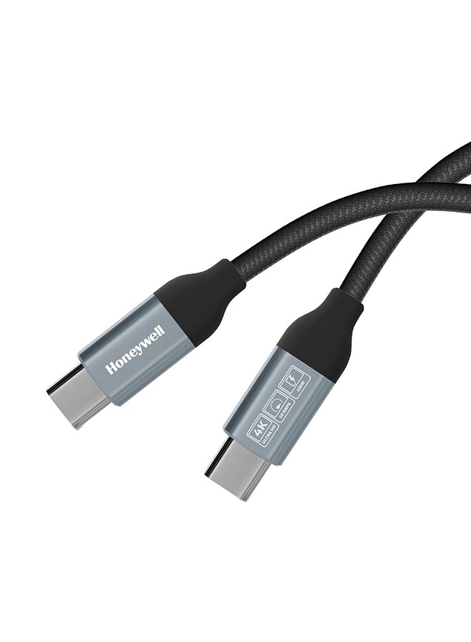 هوني ويل Type C to Type C USB 3.1 Cable, 4 Feet (1.2M), Max Output 5A 100W, QC 3.0, Fast Charge, Compatible with Apple Devices, Smartphones, Laptops, Power Banks, Tablets, Headphones, Speakers - Black - Image 1
