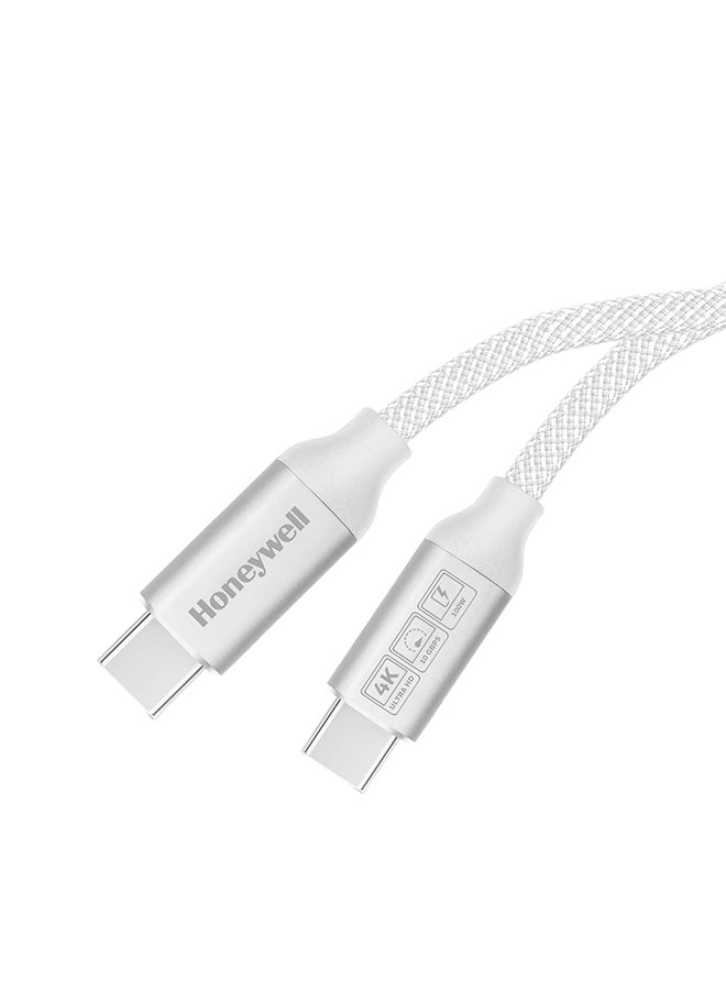 Honeywell Type C to Type C USB 3.1 Cable, 4 Feet (1.2M), Max Output 5A 100W, QC 3.0, Fast Charge, Compatible with Apple Devices, Smartphones, Laptops, Power Banks, Tablets, Headphones, Speakers - White - Image 1