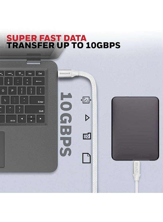 Honeywell Type C to Type C USB 3.1 Cable, 4 Feet (1.2M), Max Output 5A 100W, QC 3.0, Fast Charge, Compatible with Apple Devices, Smartphones, Laptops, Power Banks, Tablets, Headphones, Speakers - White - Image 2