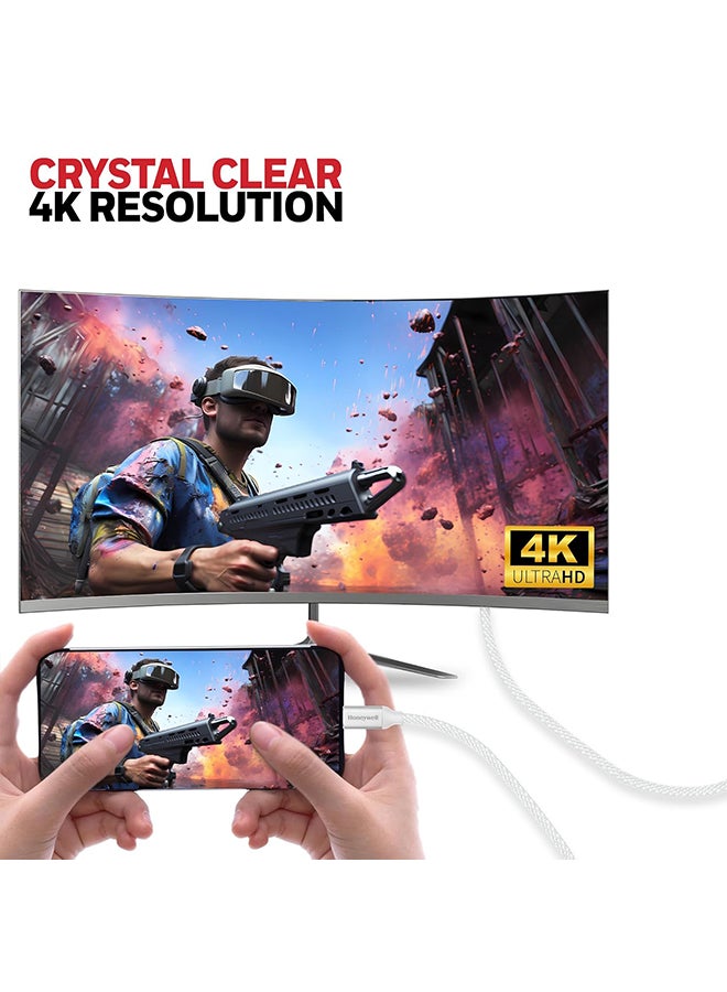 Honeywell Type C to Type C USB 3.1 Cable, 4 Feet (1.2M), Max Output 5A 100W, QC 3.0, Fast Charge, Compatible with Apple Devices, Smartphones, Laptops, Power Banks, Tablets, Headphones, Speakers - White - Image 5