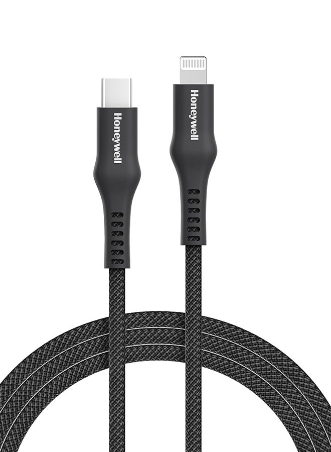 Honeywell Type C to Lightning, 4 Feet (1.2M), Nylon Braided Cable, MFI-certified, QC3.0, PD 87W Support with Max Output 3A, Fast Charge And Sync Cable for iPhone, iPad, AirPods - Black - Image 1