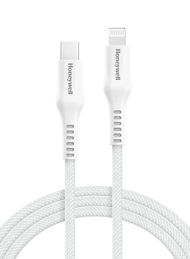 Honeywell Type C to Lightning, 4 Feet (1.2M), Nylon Braided Cable, MFI-certified, QC3.0, PD 87W Support with Max Output 3A, Fast Charge And Sync Cable for iPhone, iPad, AirPods - White - Image 1