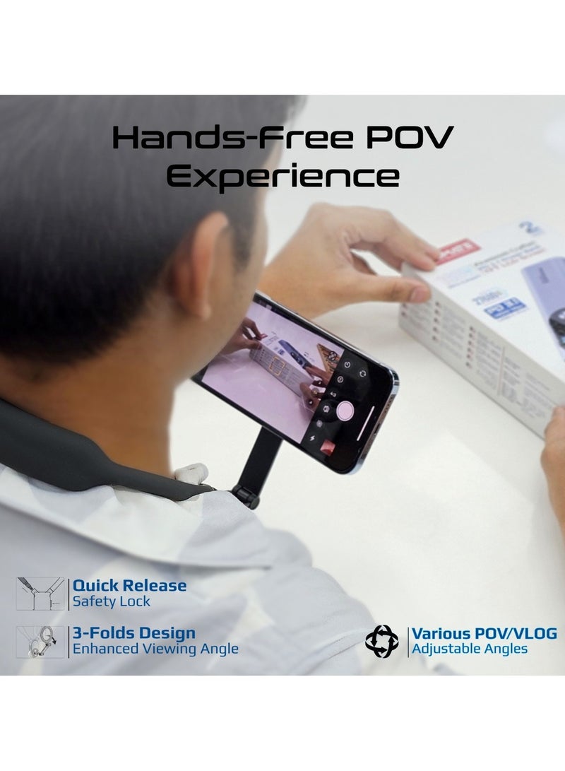 بروميت Promate Neck Phone Holder, 360° Flexible Neckband Phone Mount With Hands-Free Pov/Vlog & Selfies, Magsafe-Compatibility, Enhanced Stability, Extra Belt &Lanyard, Ergonomic Design, N52 Magnets, Magview Black - Image 3