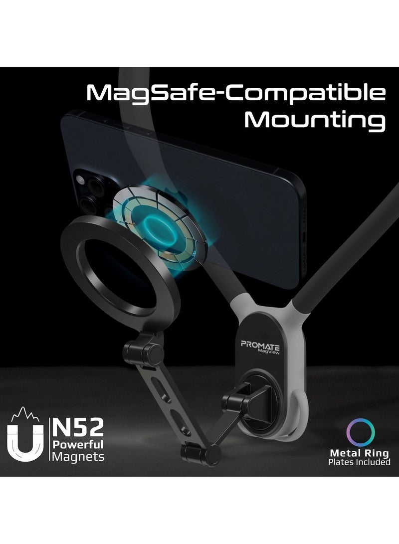 بروميت Promate Neck Phone Holder, 360° Flexible Neckband Phone Mount With Hands-Free Pov/Vlog & Selfies, Magsafe-Compatibility, Enhanced Stability, Extra Belt &Lanyard, Ergonomic Design, N52 Magnets, Magview Black - Image 4